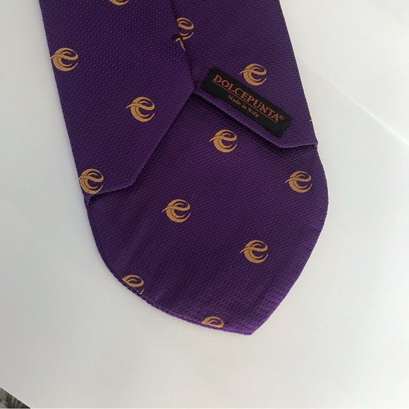 New Dolcepunta Italian Tie Purple & Gold Monogram Pattern Bridal Party Must Have - Picture 2 of 7